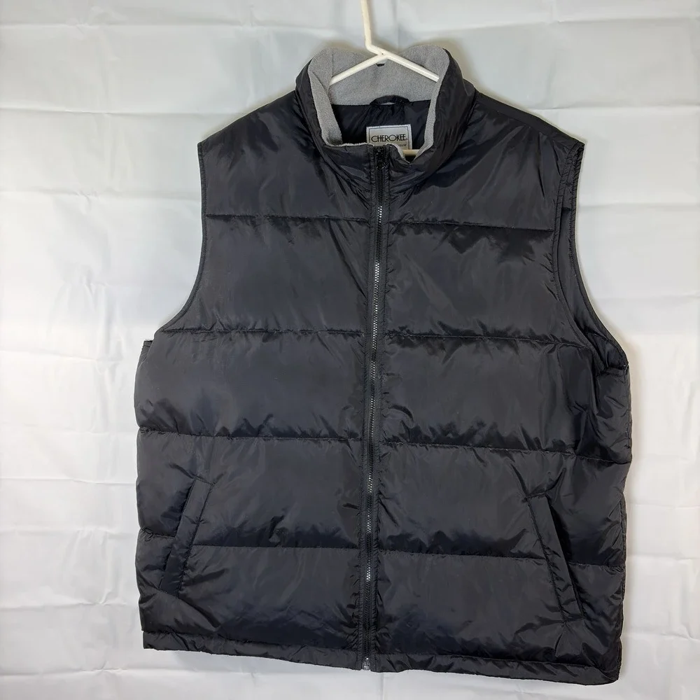 Cherokee Down Puffer Vest Men's XXL 2XL Black Full Zip Fleece Collar  M 403